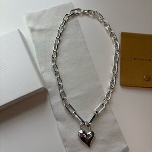 Jenny Bird Padlock Heart Pendant Link Necklace, Silver